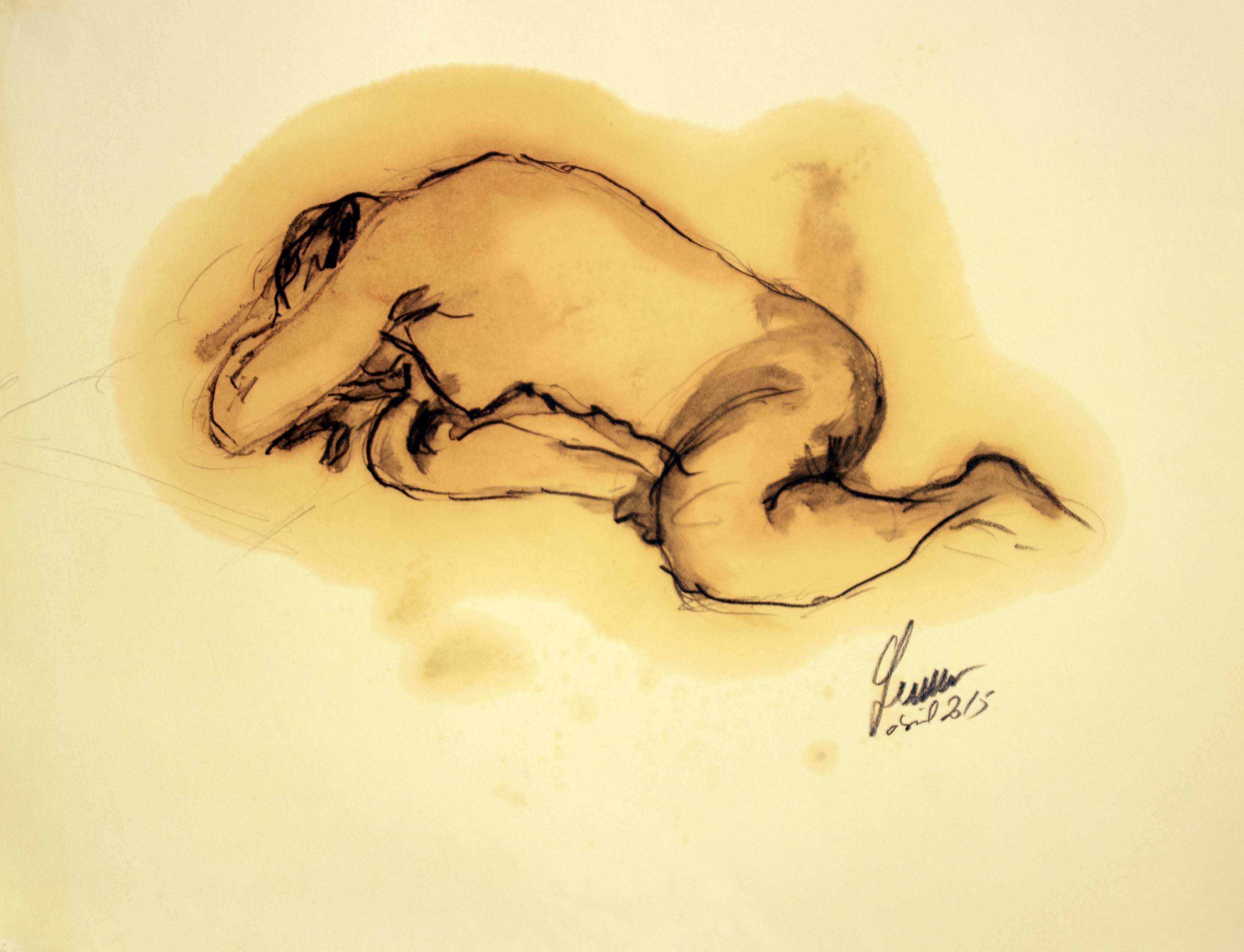 Dona grassa 3 — Grafit i oli de llinosa sobre paper